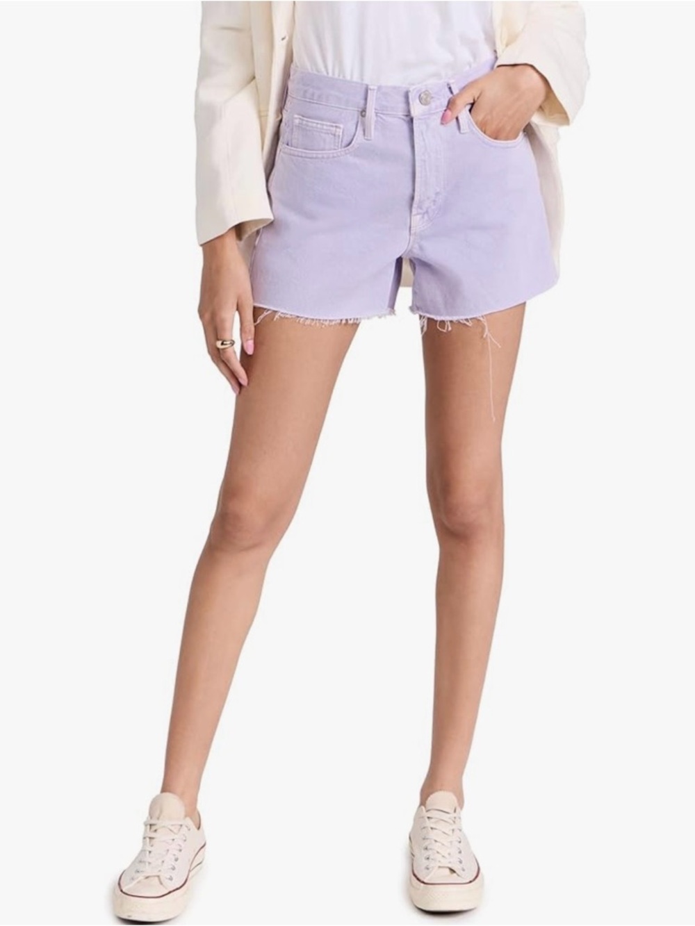 FRAME‎ Le Brigette Shorts Womens 31 Lilac Purple Denim High Rise Raw Hem